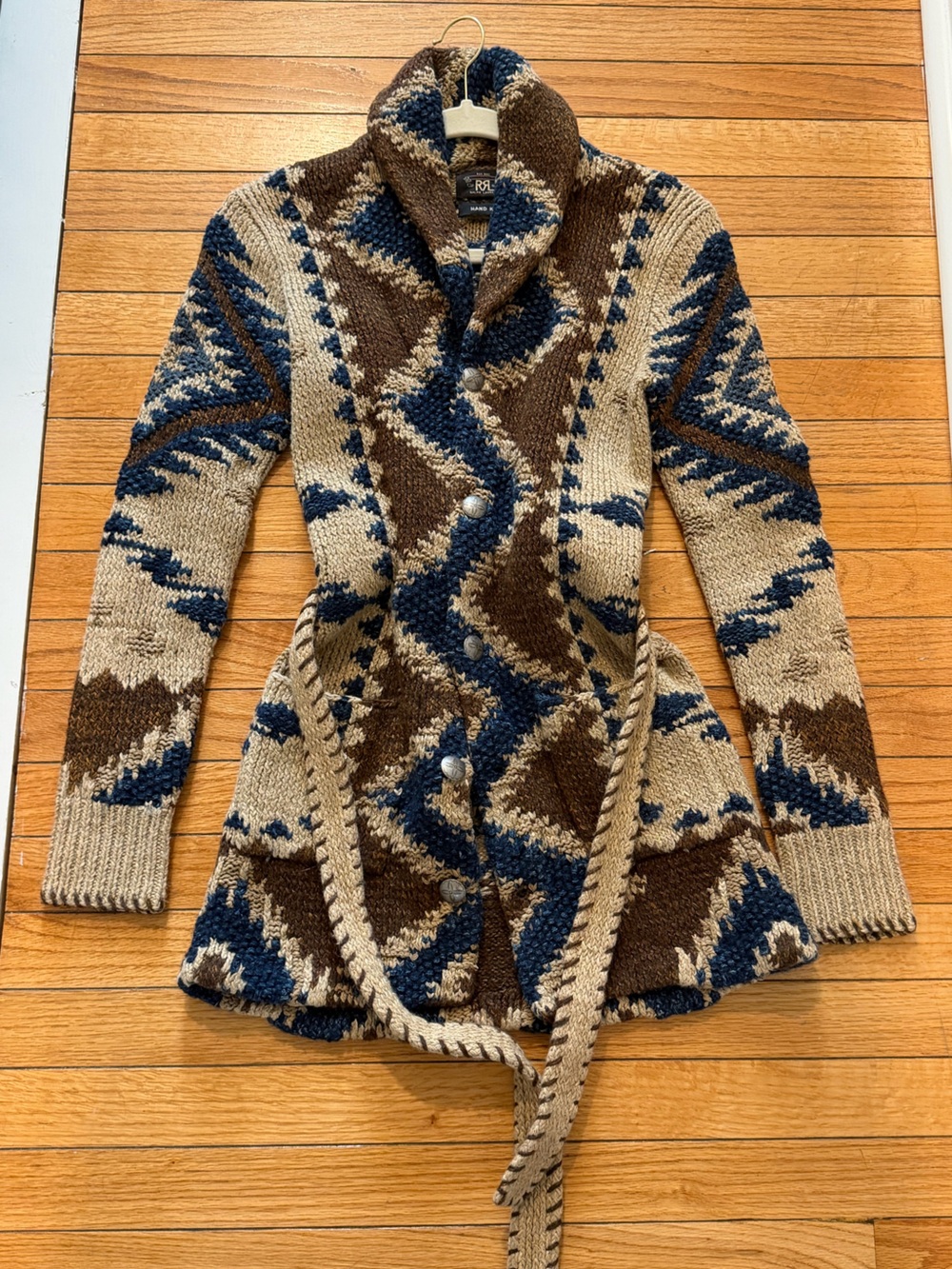 Ralph Lauren Brown & Navy Hand-Knit Sweater Label Detail